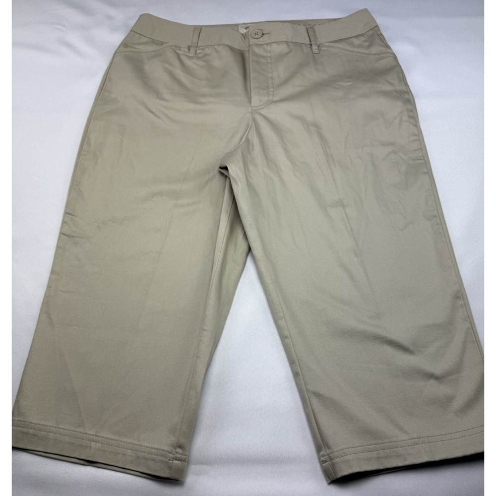 St John's Bay Womens Size 14 Khaki Stretch Pants Flat Front NWOT